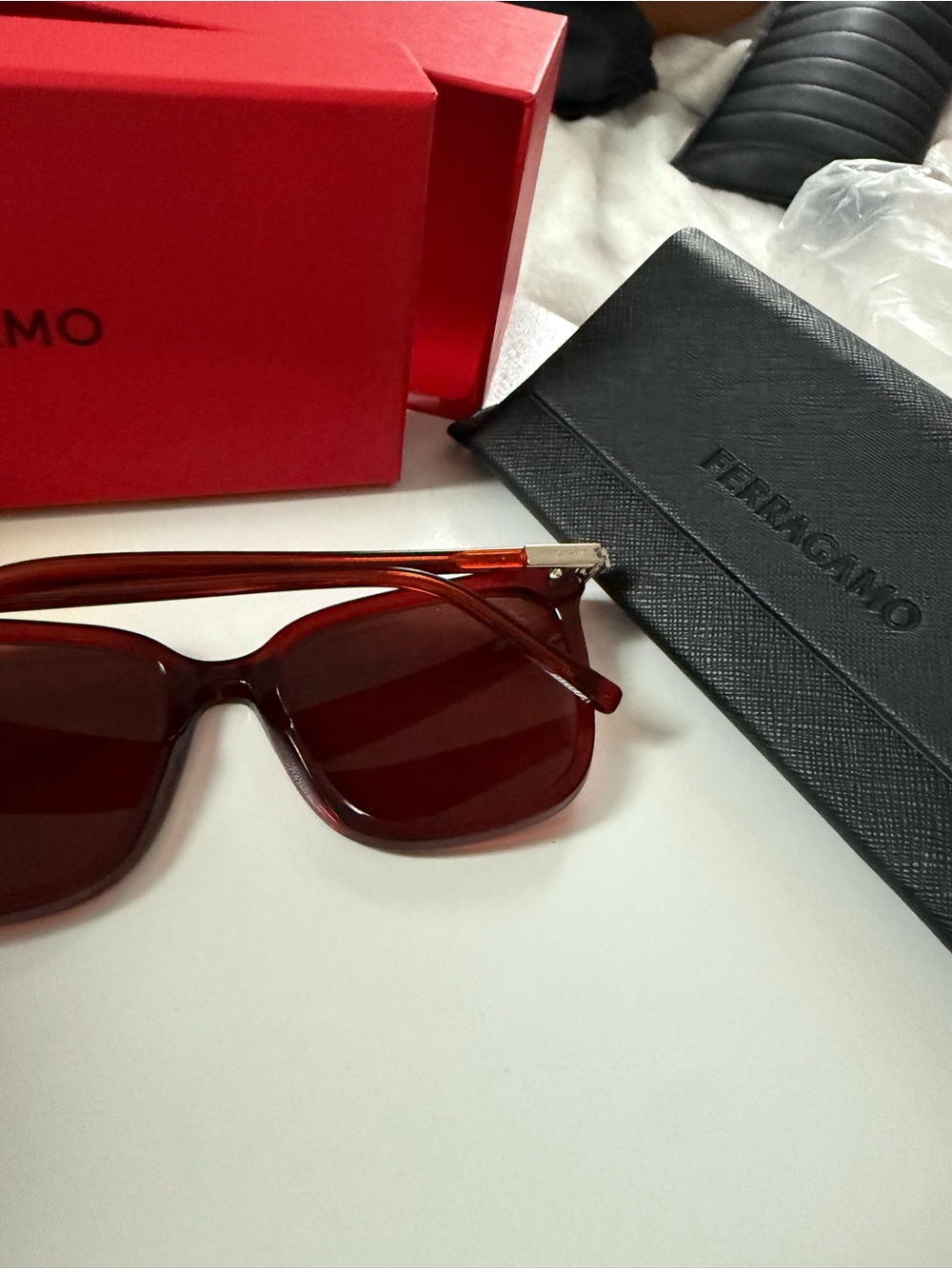 Salvatore Ferragamo Burgundy/Tortoiseshell Rectangular Sunglasses